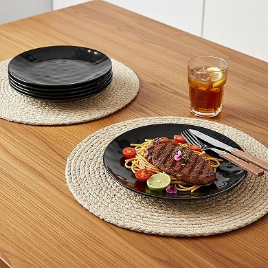 10 Inch Porcelain Fluted Dinner Plates Set Microwave Dishwasher Safe Stackable For Home Restaurant
