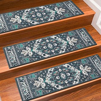 Stair Treads Indoor 15 Pack 8" X 30" Non Slip Carpet Treads Reusable Adhesive Polyester TPR Backing