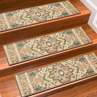 Stair Treads Indoor 15 Pack 8" X 30" Non Slip Carpet Treads Reusable Adhesive Polyester TPR Backing