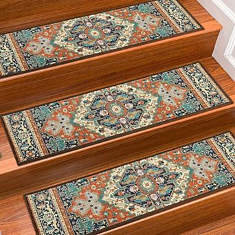 Stair Treads Indoor 15 Pack 8" X 30" Non Slip Carpet Treads Reusable Adhesive Polyester TPR Backing
