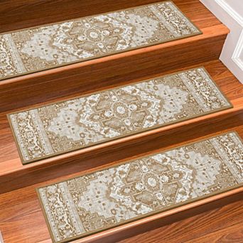 Stair Treads Indoor 15 Pack 8" X 30" Non Slip Carpet Treads Reusable Adhesive Polyester TPR Backing