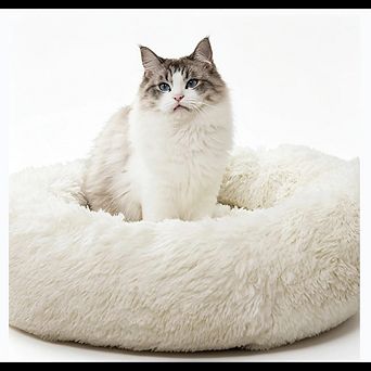 Fluffy Faux Fur Anti-Anxiety Round Pet Bed, Washable