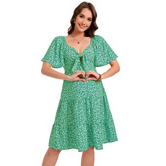 Maternity Summer Dress Flutter Sleeve V-Neck Boho Floral Pregnancy Sundress