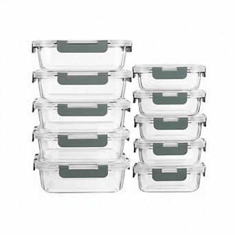 10 Pack Glass Meal Prep Containers Airtight Snap Lock Lids Microwave Freezer Dishwasher Safe