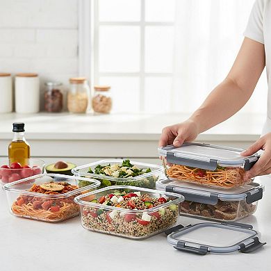 10 Pack Glass Meal Prep Containers Airtight Snap Lock Lids Microwave Freezer Dishwasher Safe