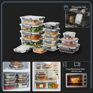 10 Pack Glass Meal Prep Containers Airtight Snap Lock Lids Microwave Freezer Dishwasher Safe
