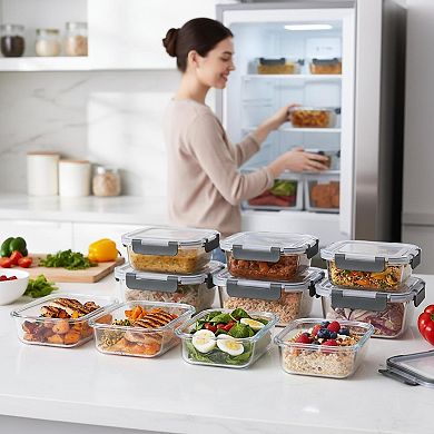 10 Pack Glass Meal Prep Containers Airtight Snap Lock Lids Microwave Freezer Dishwasher Safe