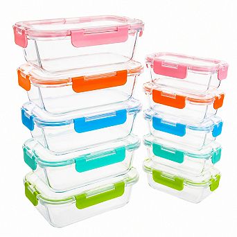 10 Pack Glass Food Storage Containers With Lids, Leak Proof, Microwave Freezer Dishwasher Safe
