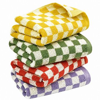 100% Cotton Checkered Hand Towels 4 Pack Soft Absorbent Multipurpose for Bathroom Kitchen Spa Gym