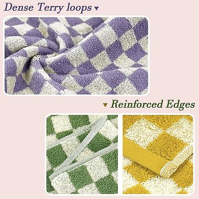 100% Cotton Checkered Hand Towels 4 Pack Soft Absorbent Multipurpose for Bathroom Kitchen Spa Gym