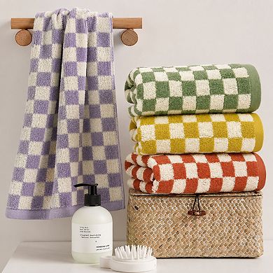 100% Cotton Checkered Hand Towels 4 Pack Soft Absorbent Multipurpose for Bathroom Kitchen Spa Gym