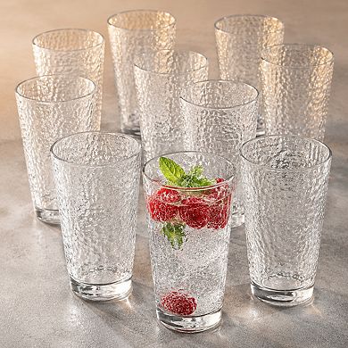 10 Pack Hammered Glass Tumblers 16oz Dishwasher Safe Versatile Drinkware