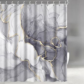Shower Curtain, Ombre Light Grey Marble Shower Curtain Set Modern Aesthetic Ink Texture Waterproof