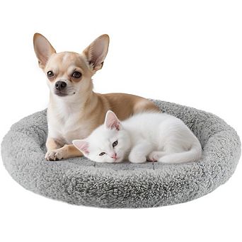Round Plush Pet Bed Mat with Pillow Edge, Washable & Non-Slip