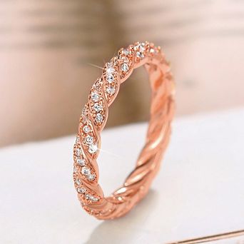 Women Twist Woven Chain Ring Cubic Zircon Wedding Jewelry