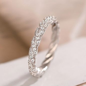 Women Twist Woven Chain Ring Cubic Zircon Wedding Jewelry