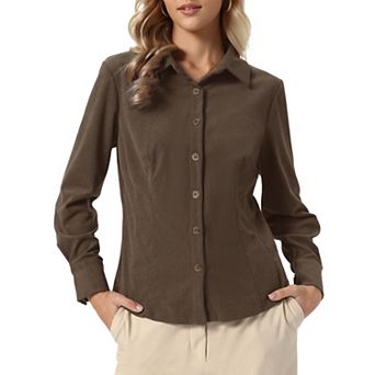 Corduroy Shirts for Women' s Button Down Fall Long Sleeve Casual Shirt