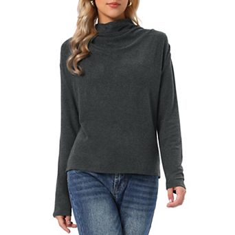 Turtleneck Blouse for Women's Long Sleeve Casual Pullover Fall Winter Draped Cowl Neck T-Shirts Top