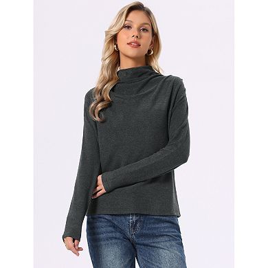 Turtleneck Blouse for Women's Long Sleeve Casual Pullover Fall Winter Draped Cowl Neck T-Shirts Top