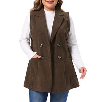 Women's Plus Size Corduroy Vest Lapel Sleeveless Double Breasted with Pocket Fall Blazer Jacket Vest