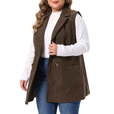 Women's Plus Size Corduroy Vest Lapel Sleeveless Double Breasted with Pocket Fall Blazer Jacket Vest