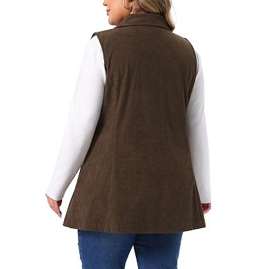 Women's Plus Size Corduroy Vest Lapel Sleeveless Double Breasted with Pocket Fall Blazer Jacket Vest