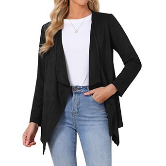 Women's Faux Suede Cardigan Lapel Draped Open Front Long Sleeve Lightweight Fall Jacket Work Outwear