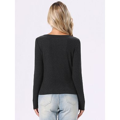 Knit Top for Women's Long Sleeve Button Down Fitted Solid Casual Cardigan