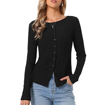 Knit Top for Women's Long Sleeve Button Down Fitted Solid Casual Cardigan