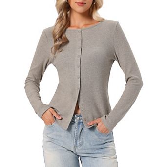 Knit Top for Women's Long Sleeve Button Down Fitted Solid Casual Cardigan