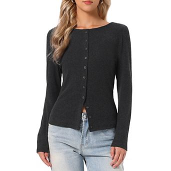 Knit Top for Women's Long Sleeve Button Down Fitted Solid Casual Cardigan