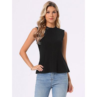 Sleeveless Peplum Top for Women's Solid Crew Neck A Line Business Casual Blouse