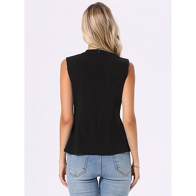 Sleeveless Peplum Top for Women's Solid Crew Neck A Line Business Casual Blouse