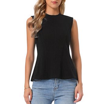 Sleeveless Peplum Top for Women's Solid Crew Neck A Line Business Casual Blouse