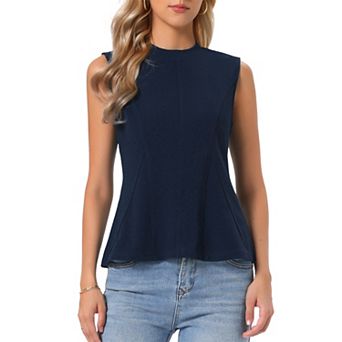 Sleeveless Peplum Top for Women's Solid Crew Neck A Line Business Casual Blouse