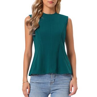 Sleeveless Peplum Top for Women's Solid Crew Neck A Line Business Casual Blouse