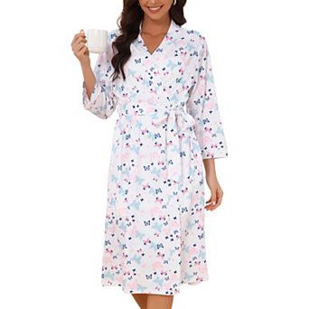 Women's Robe 3/4 Sleeve Midi Wrap Bathrobe Cover Up Bride Bridal Wedding Loungewear with Belt Pocket