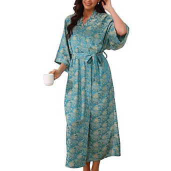 Women's Long Satin Robes Silky Robes 3/4 Sleeves Robes Silky Bath Robe with Belt Gowns Nightgown