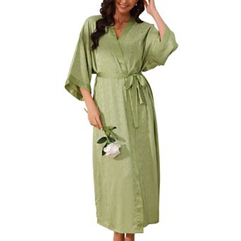 Women's Long Satin Robes Silky Robes 3/4 Sleeves Robes Silky Bath Robe with Belt Gowns Nightgown