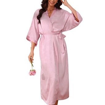 Women's Long Satin Robes Silky Robes 3/4 Sleeves Robes Silky Bath Robe with Belt Gowns Nightgown