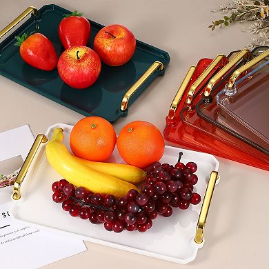 1Pc Plastic Serving Tray with Golden Handle