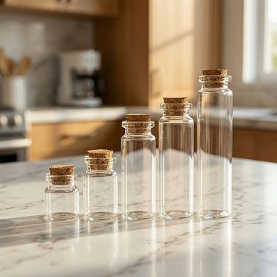 5Pcs Assorted Mini Glass Bottles with Cork Stoppers Test Tube Vials for Spices Crafts Sample Display