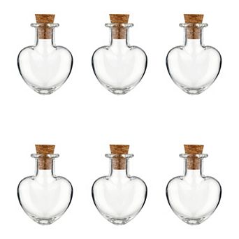 6 pc Tiny Glass Bottles with Cork Stoppers 0.1oz/2ml Clear Wishing Vials for Decor 1"Lx1"Wx1.4"H