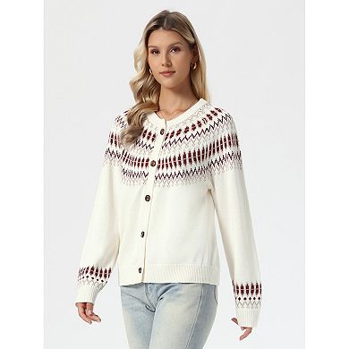 Cardigan Sweater for Women's Raglan Long Sleeve Open Front Button Down Knit Patterned Cardigan