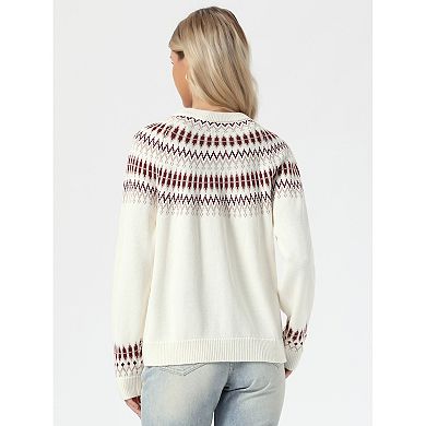 Cardigan Sweater for Women's Raglan Long Sleeve Open Front Button Down Knit Patterned Cardigan