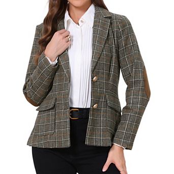 Plaid Blazer for Women Notched Lapel Single Breasted Long Sleeve Office Suit Blazers with Pockets