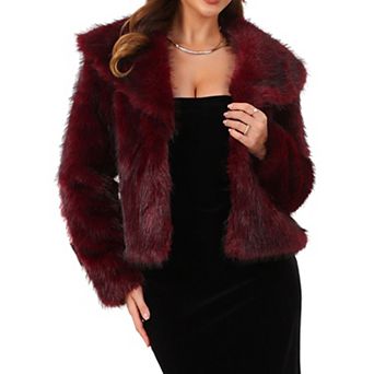 Women's Faux Fur Jacket for Evening Cocktail Lapel Open Front Fluffy Shaggy Crop Coat