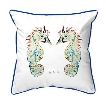 Betsy Drake Betsy's Seahorses White Background Indoor Outdoor Pillow 18x18