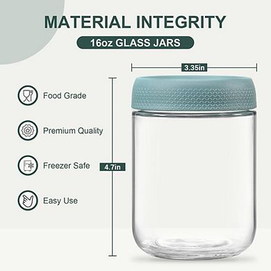 16oz Glass Overnight Oats Containers with Airtight Lids 6 Pack