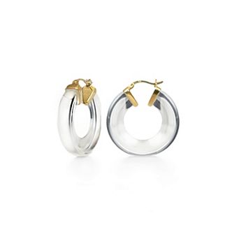 14K Yellow Gold Over Sterling Silver Clear Chunky V-Hoop Acrylic Earrings
